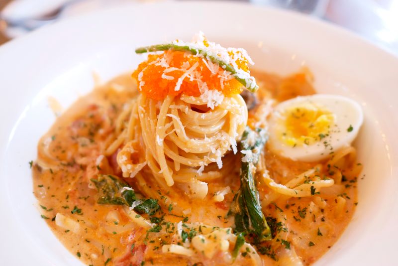 Creamy Carbonara pasta at pizza luce restaurant Duluth